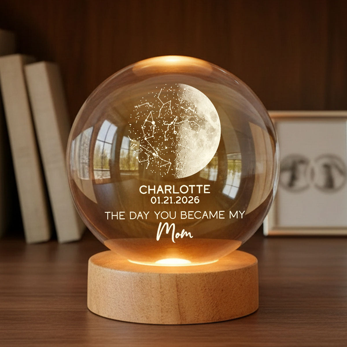 The Days You Became Our Mom Custom Moon Phase And Star Map - Personalized Crystal Ball LED Night Light - Mother's Day Gift For Mom