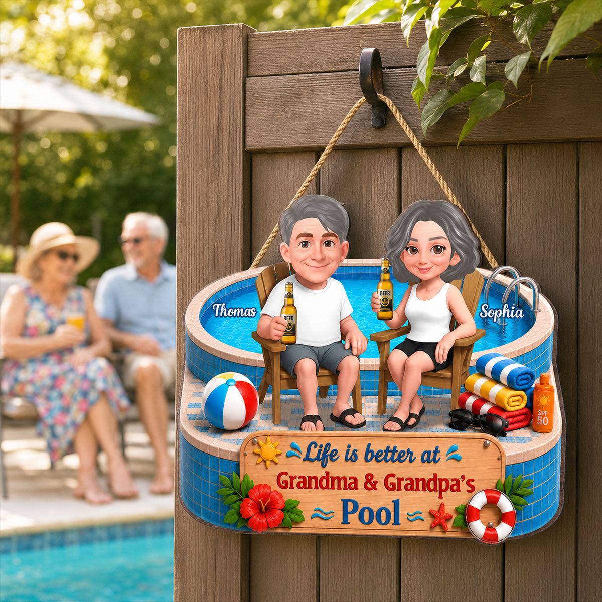Life Is Better At Grandma Grandpa Pool 2D Flat - Personalized Wood Sign