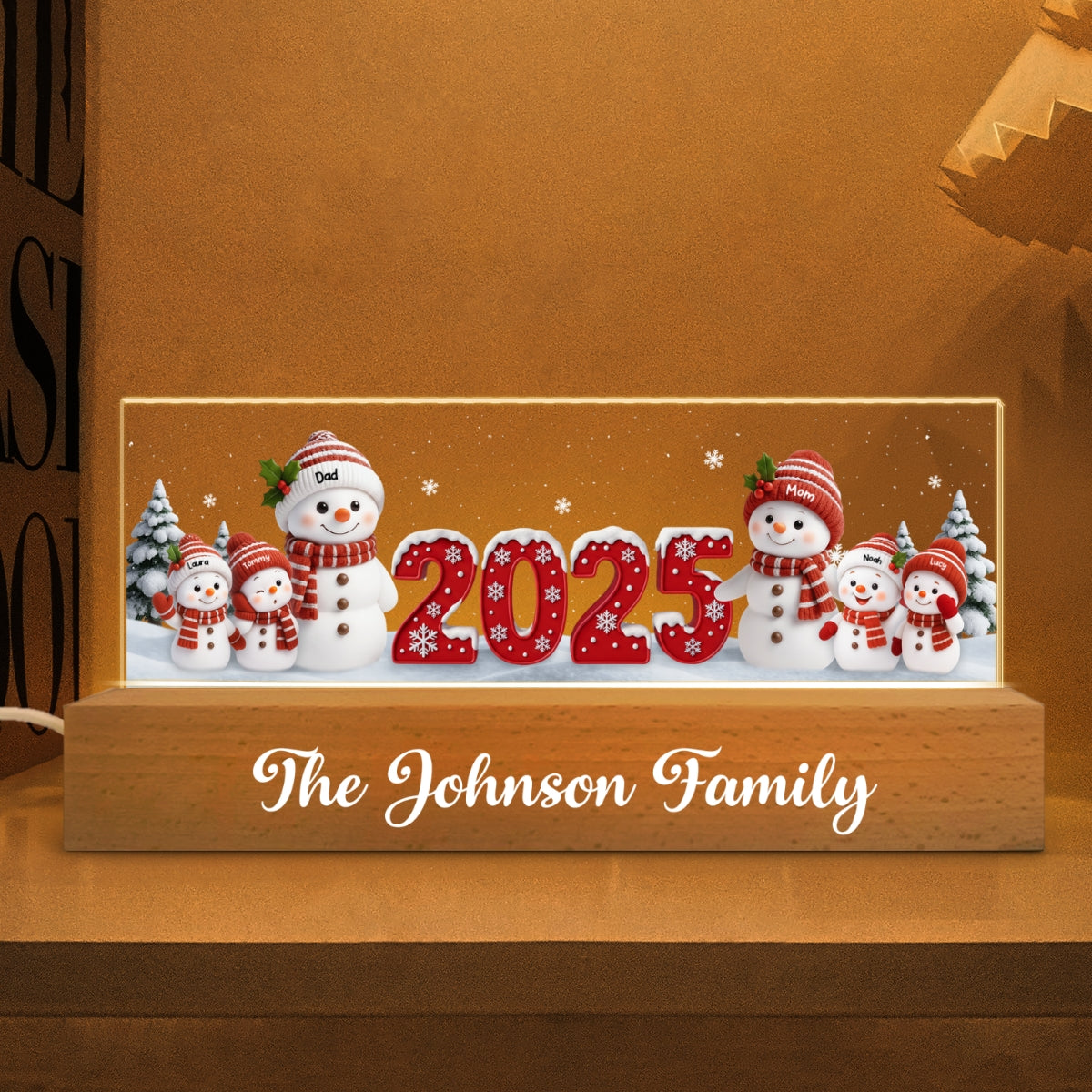 Family Snowman 2025 Togetherness - Personalized Acrylic Block LED Night Light - Christmas Gift for Husband, Wife, Christmas Decor