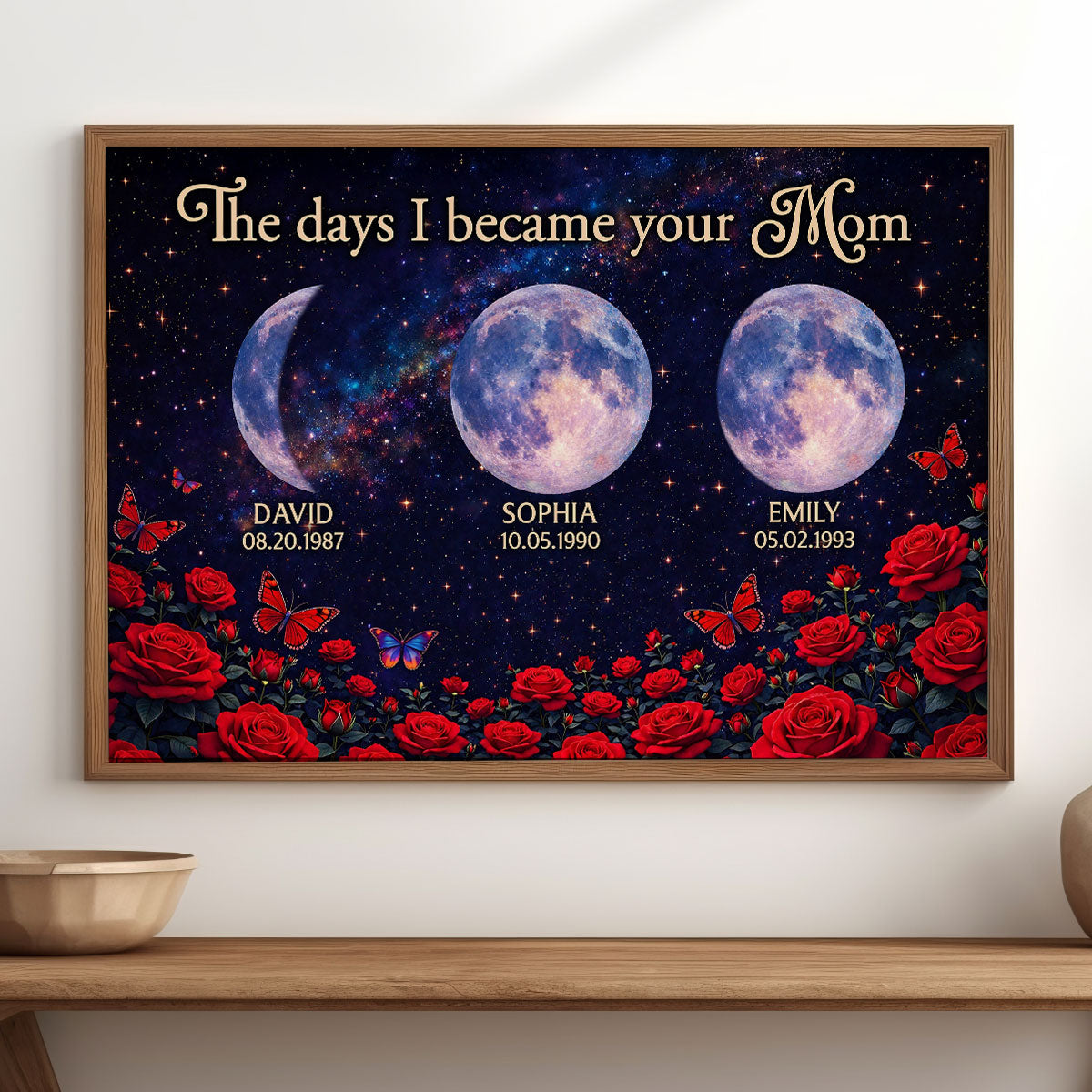 Roses The Day You Became Mom Grandma Custom Birth Moon Phase - Personalized Poster - Mother's Day Gift For Mom, Grandma