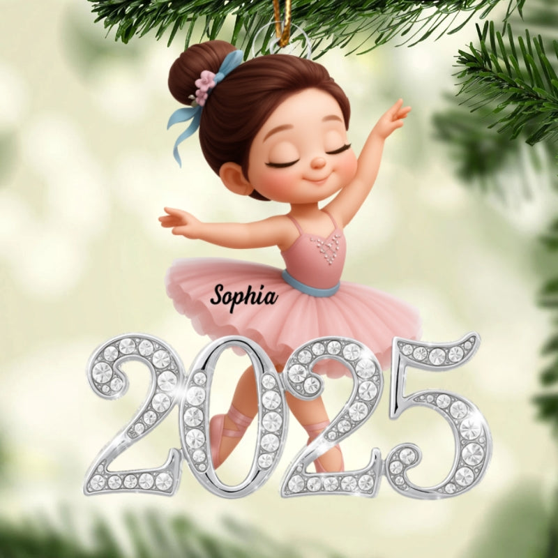 2025 Shining Effect Ballerina Girl - Personalized Acrylic Ornament - Christmas Gift for Kids, Grandkids