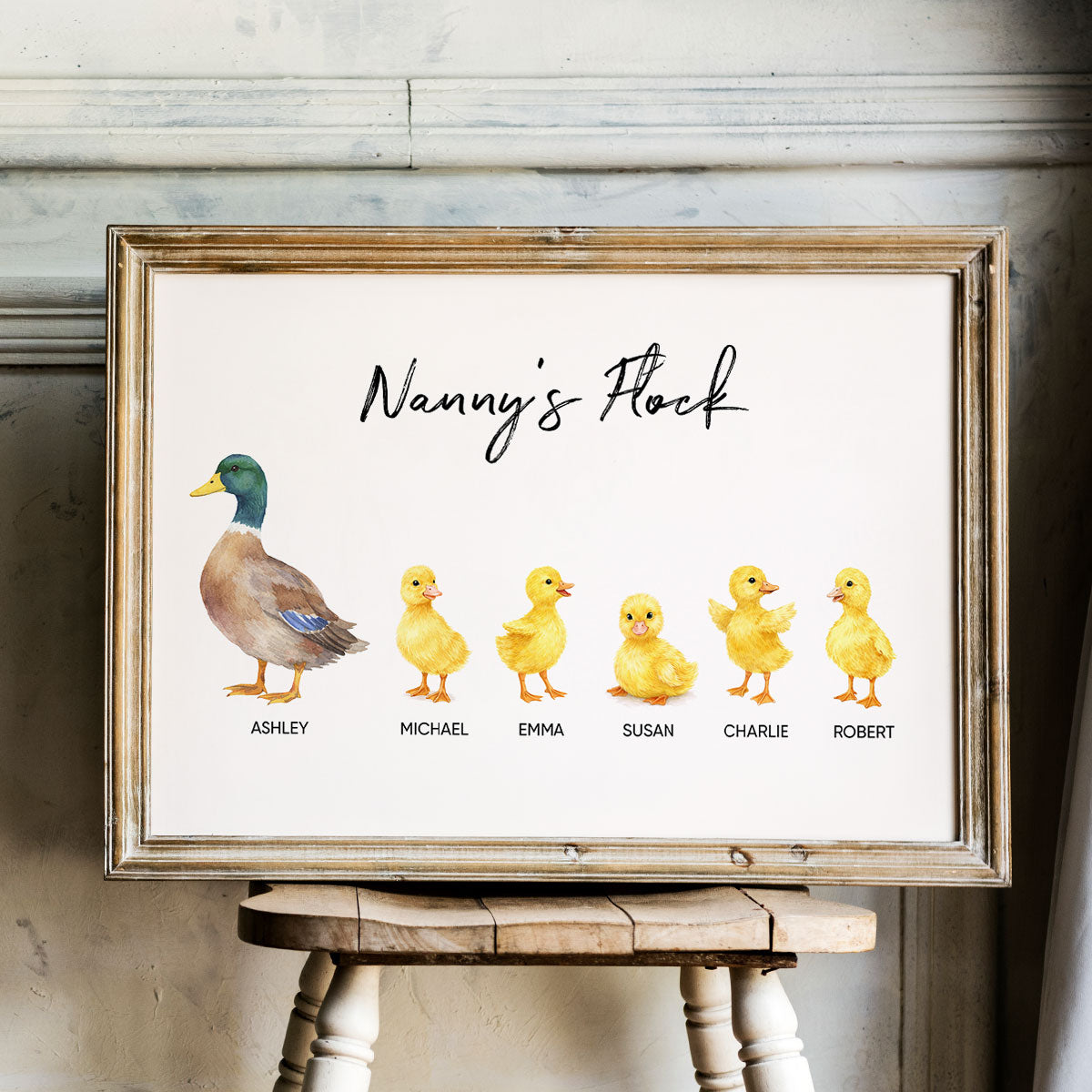 Nanny Flocks Duck Print - Personalised Poster - Mother's Day Gift for Grandma