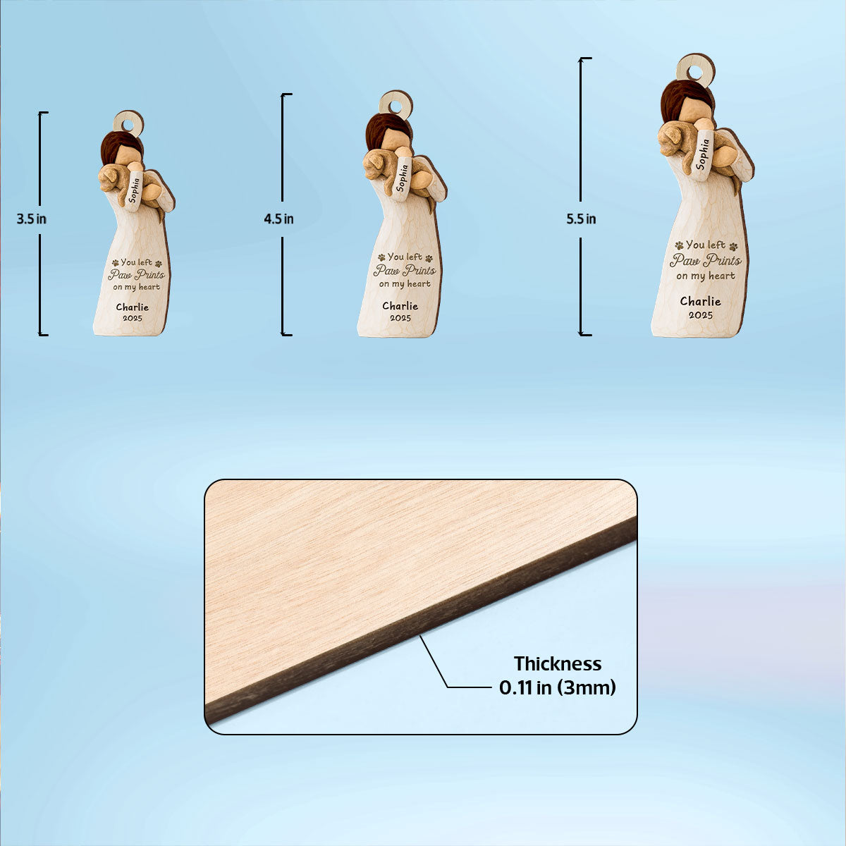 Until We Meet At Rainbow Bridge Woman & Dog 3D Effect - Personalized Wooden Ornament - Memorial Keepsake