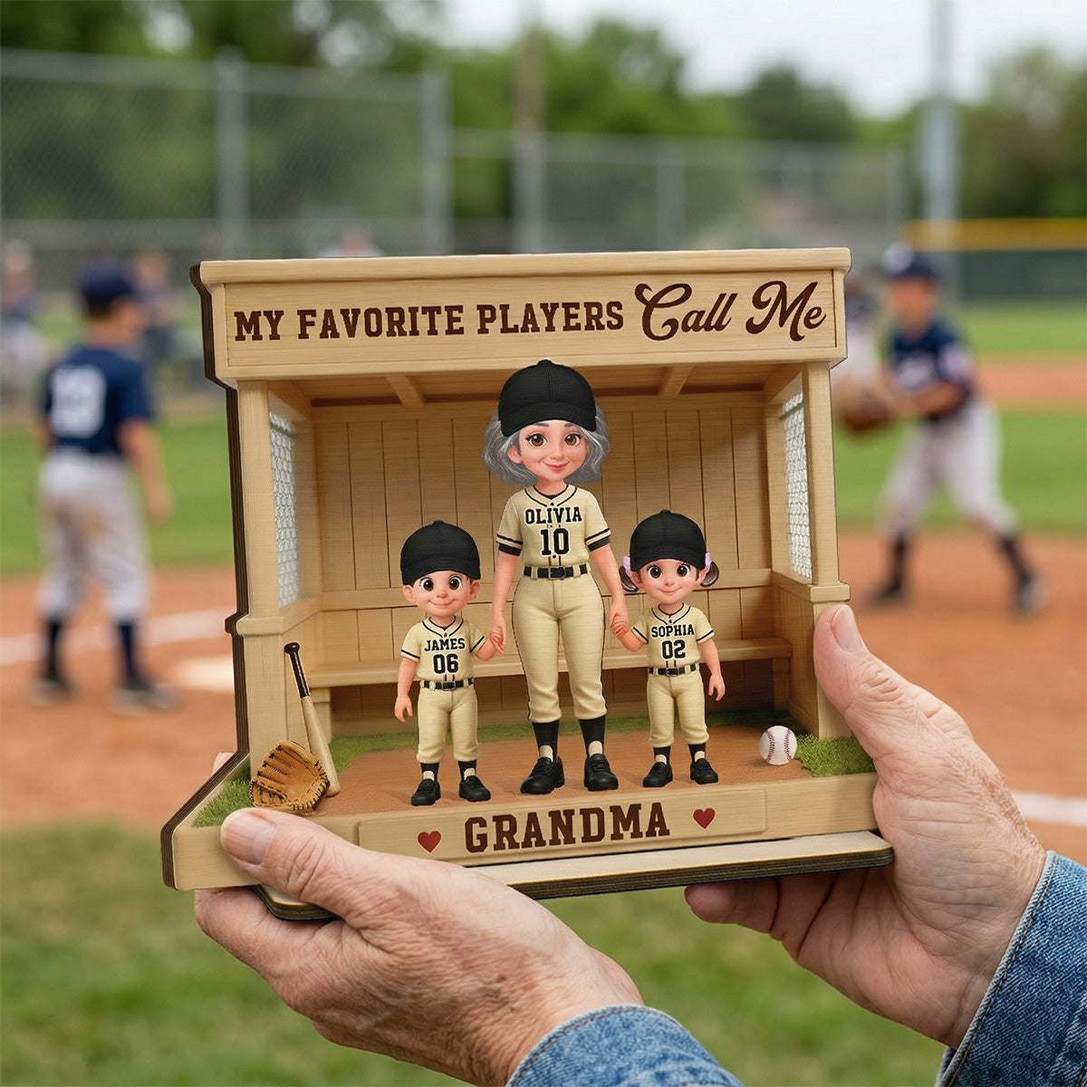 My Favorite Players Call Me Grandma Baseball Dugout - Personalized 2-Layered Wooden Plaque - Mother's Day Gift For Baseball Grandma