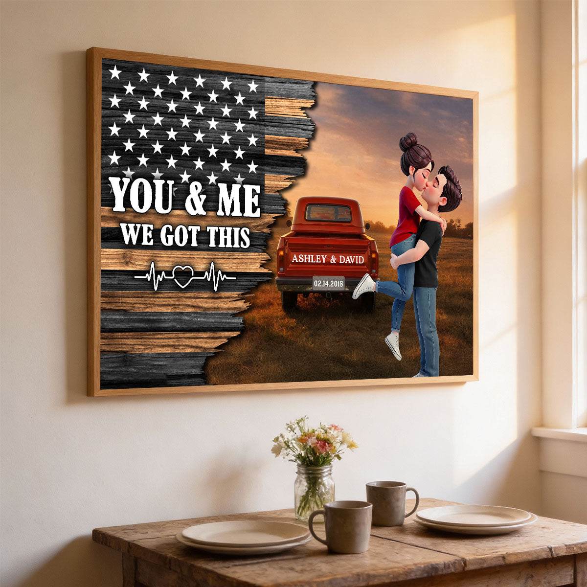 Eternal Love Couple Pickup Truck Half Nation Flag - Personalized Poster - Valentine's Day Gift For Couple