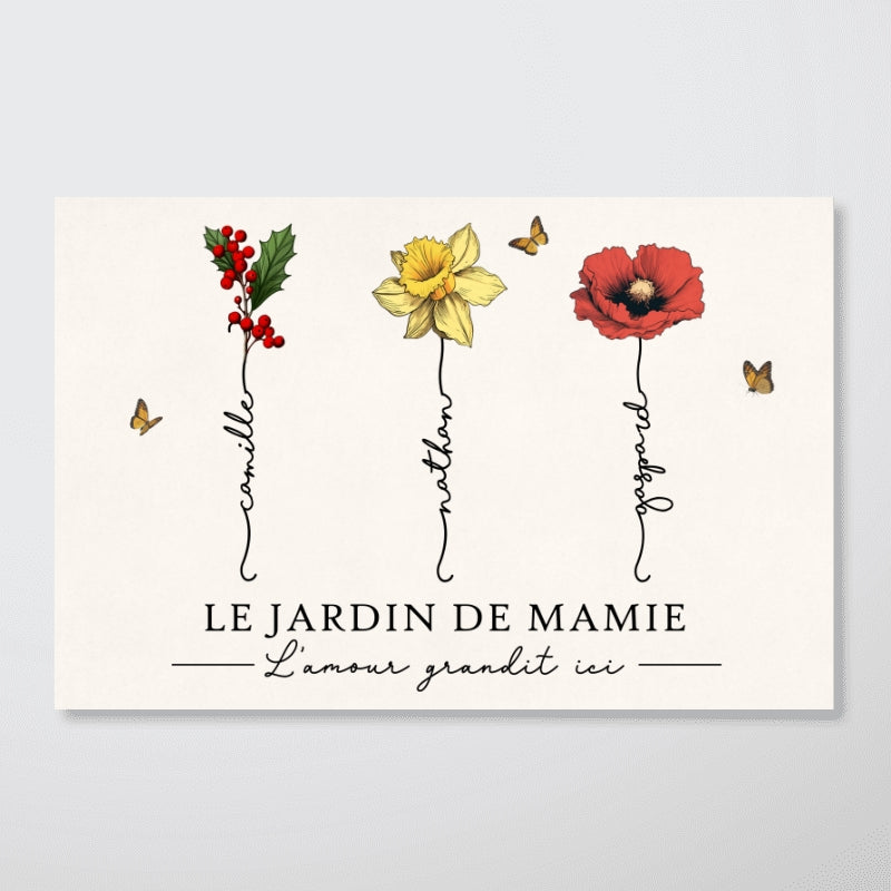 Le Jardin de Mamie Fleurs de Naissance - Affiche Personnalisée - Cadeau de Fête des Mères