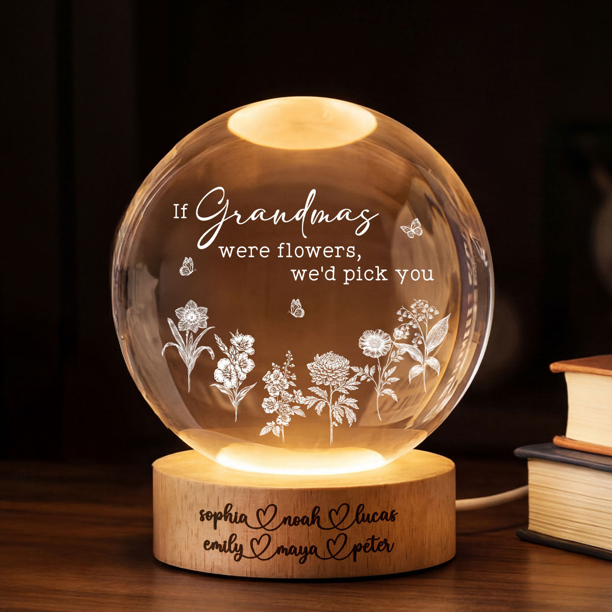 If Grandmas Were Flowers We'd Pick You - Personalized Crystal Ball LED Night Light - Mother's Day Gift for Grandma, Mom