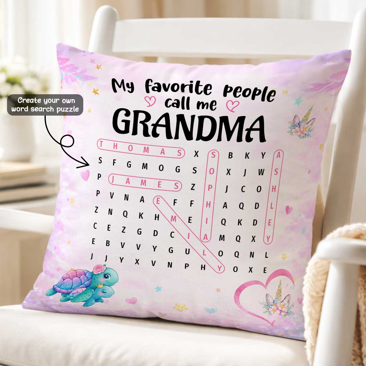 My Favorite People Call Me Grandma Word Search Puzzle - Personalized Pillow - Heartfelt Gift for Grandma