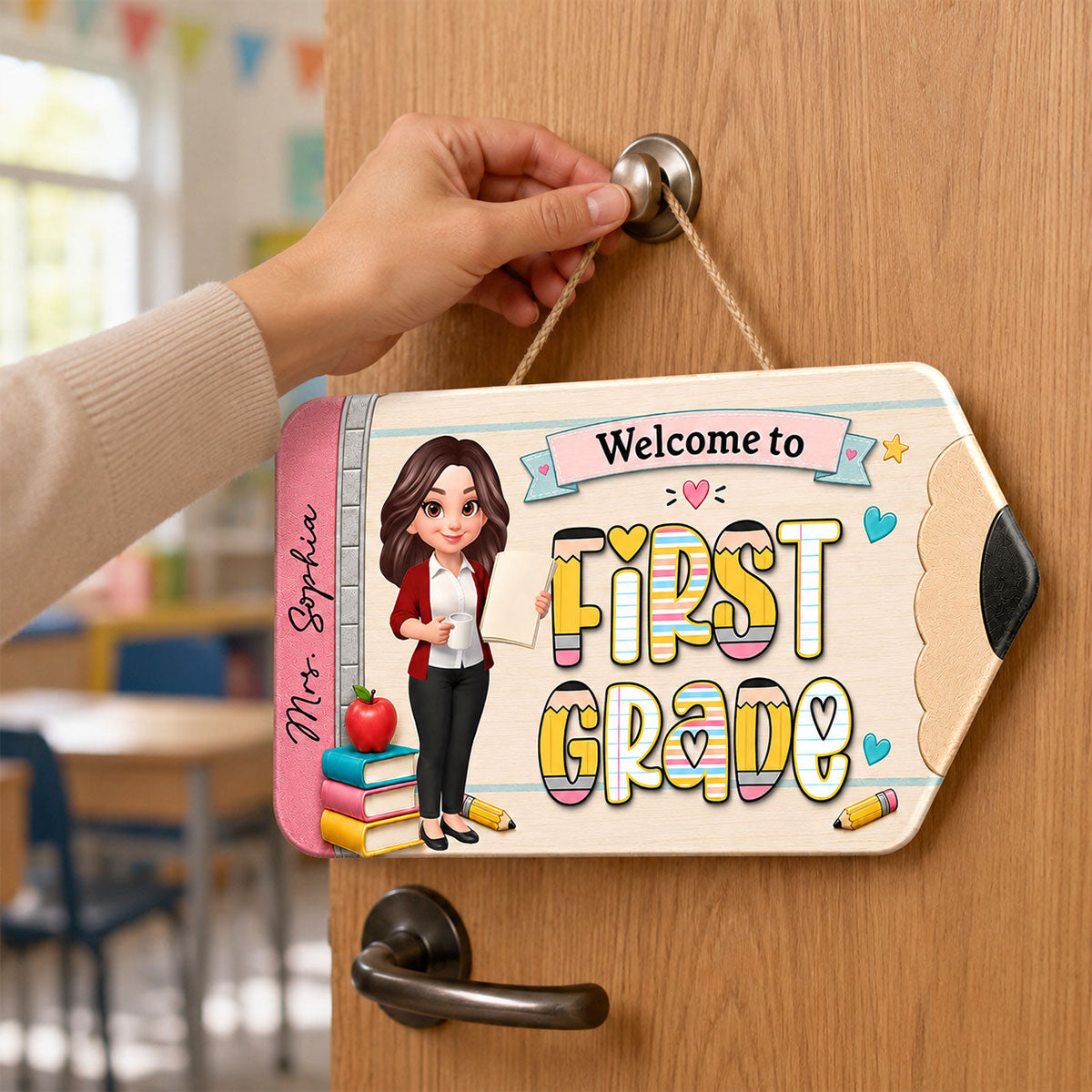 Trending First Grade With Teacher Welcome To Classroom - Personalized Wood Sign - Back To School, Classroom Decor