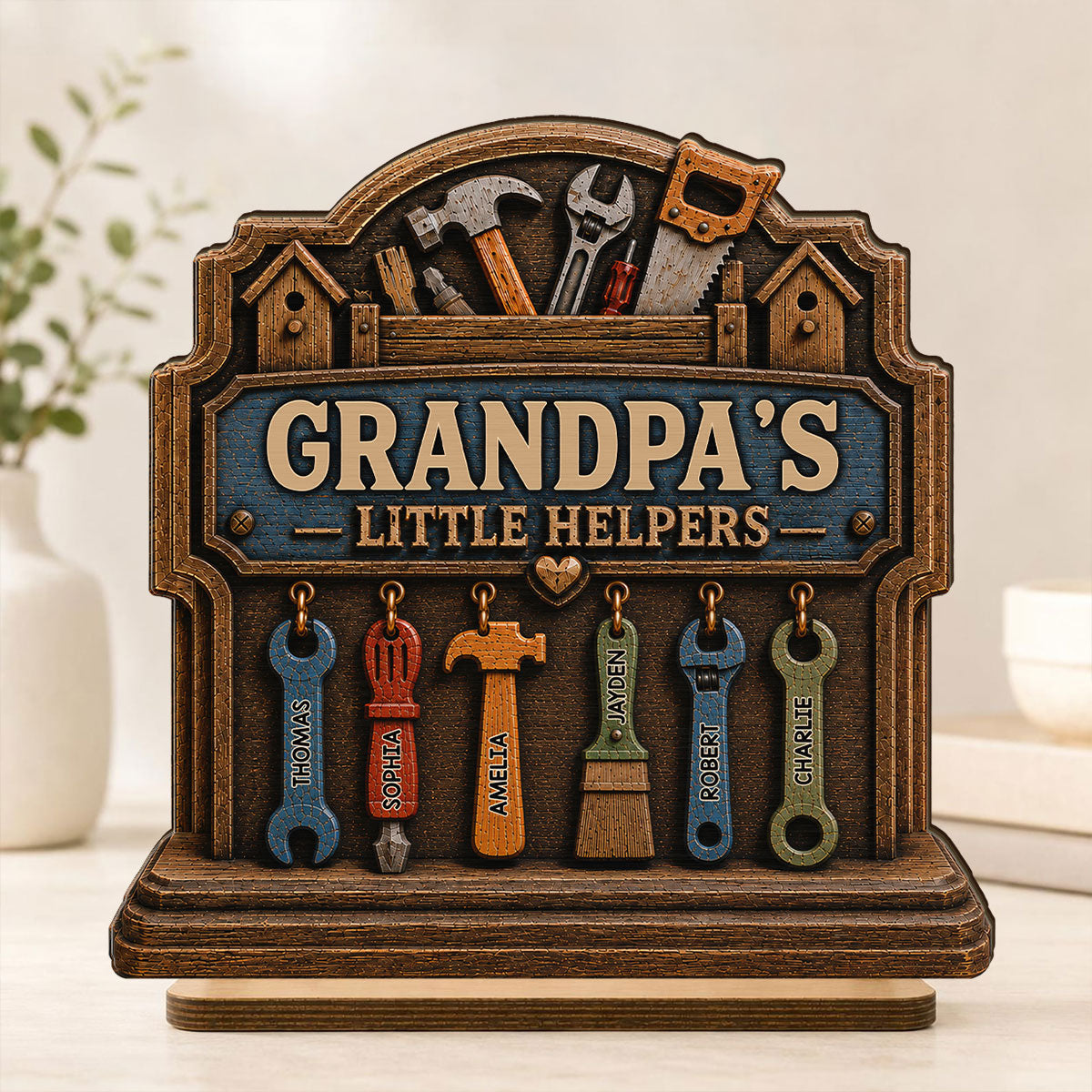 Grandpa's Little Helpers - Personalized 2-Layered Wooden Plaque -  Gift For Dad, Husband, Grandpa