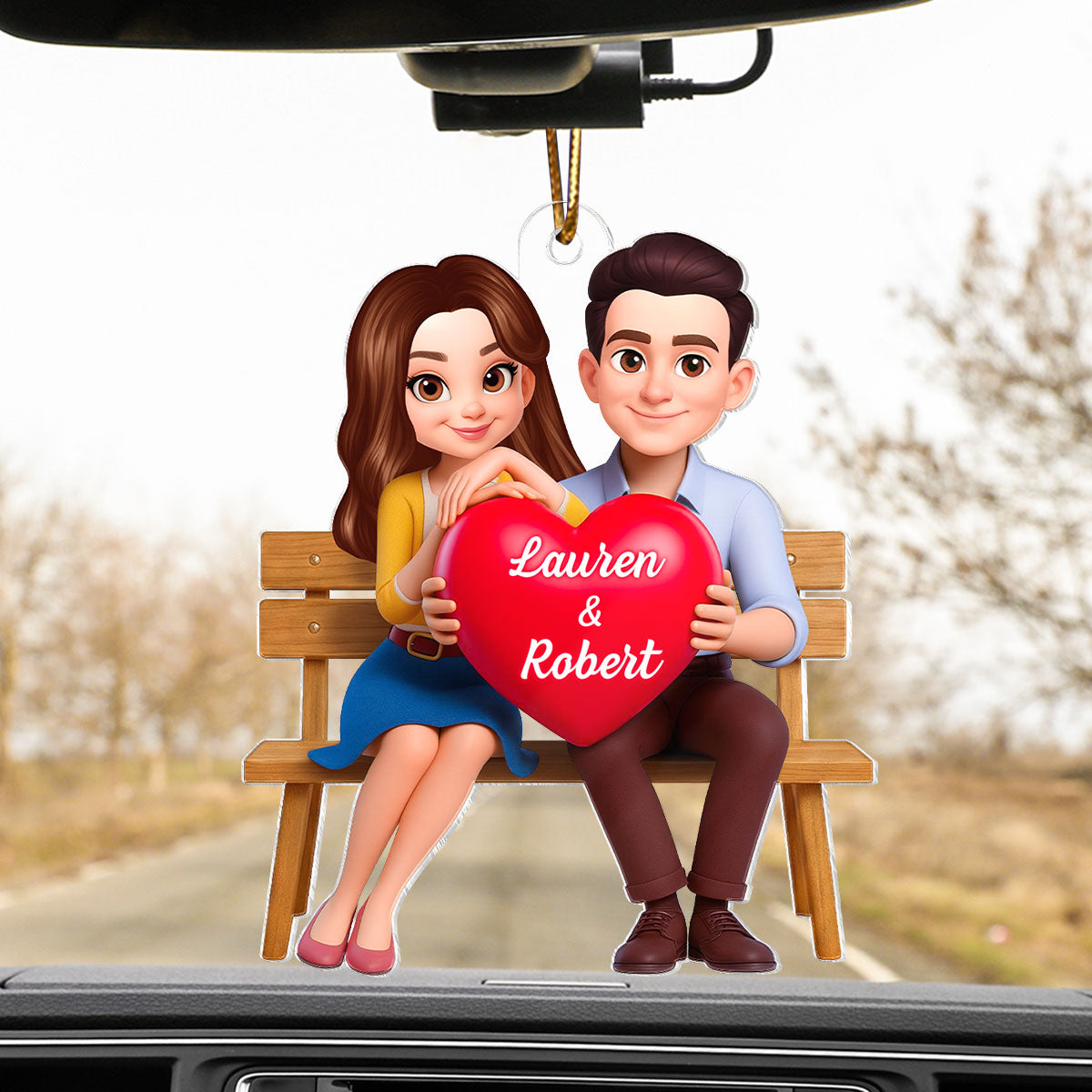 3D Couple with Red Heart - Personalized Car Hanger - Gift for Her, for Him