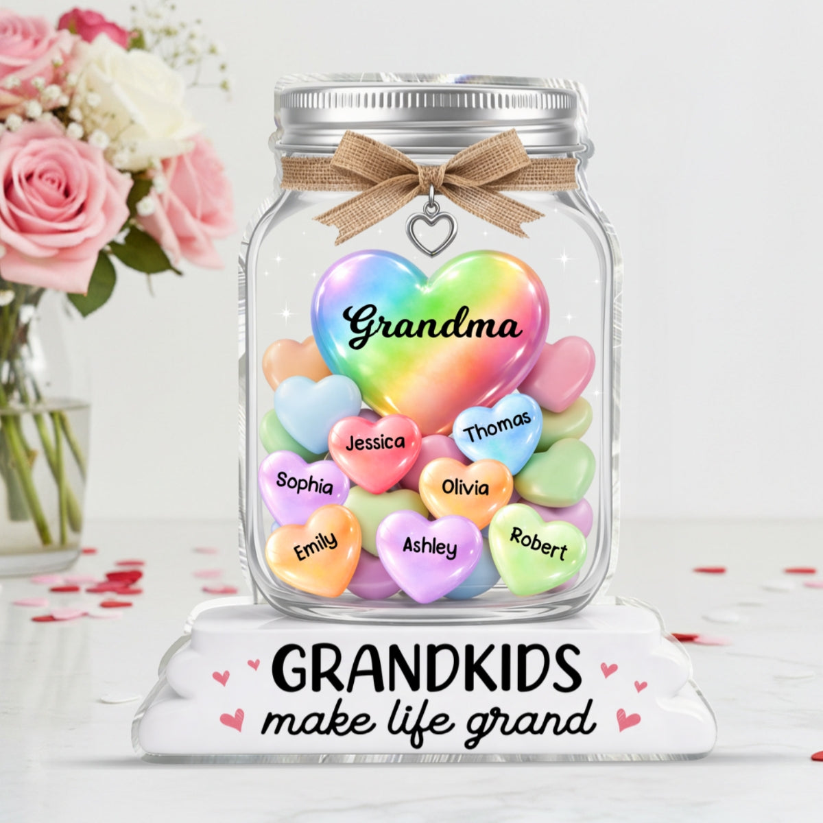 Grandma's Jar of Sweethearts 2D Flat - Personalized Acrylic Block Plaque - Heartfelt Mother's Day Gift For Grandma