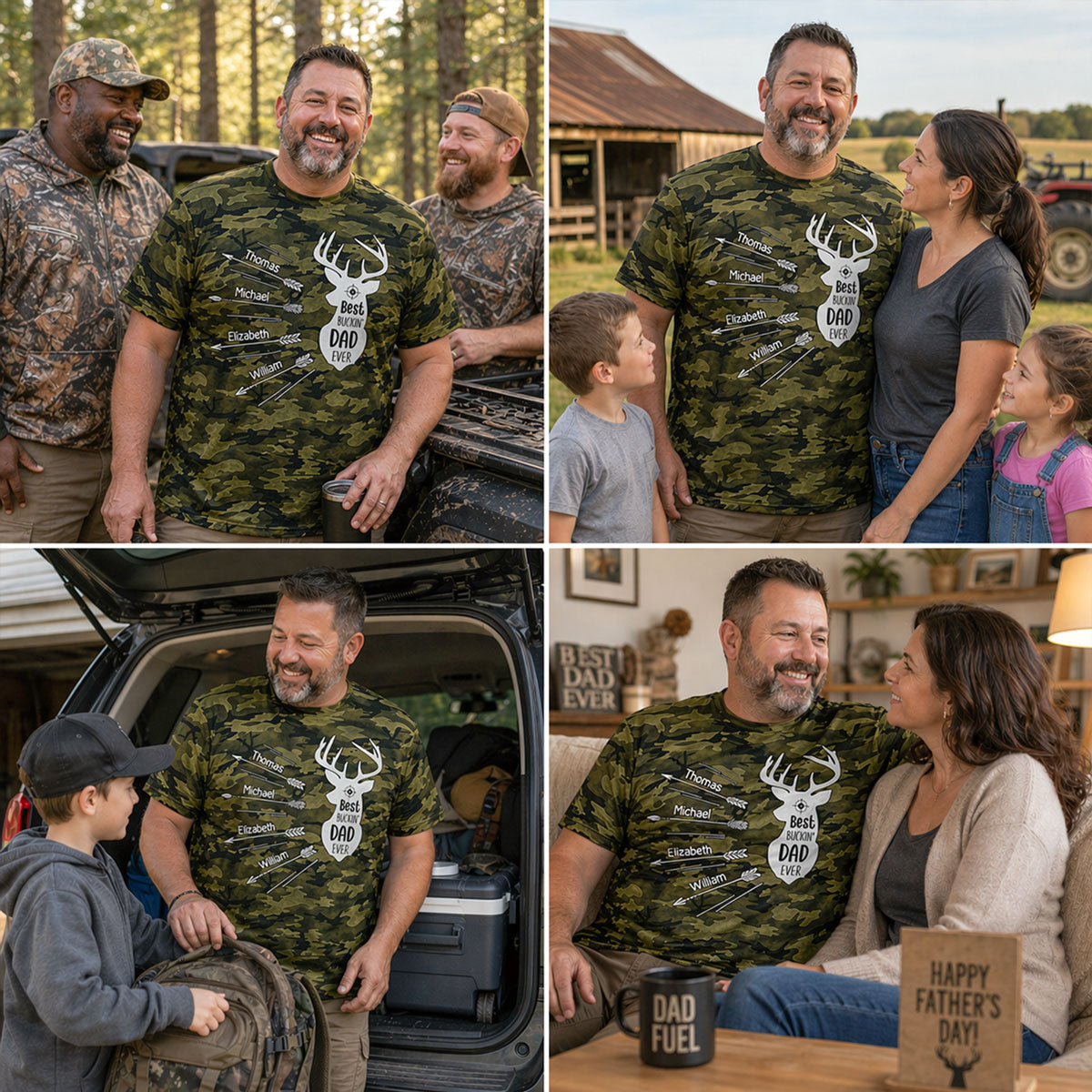 Best Buckin' Dad Grandpa Ever Kid Custom Name Camo Pattern - Personalized Shirt - Father's Day Gift For Hunting Dad