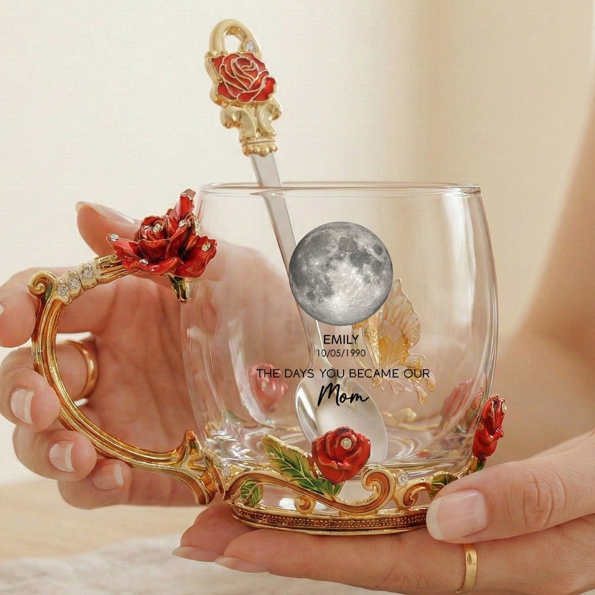 The Days You Became Our Mom - Personalized Enamel Flower Tea Cup - Gift For Mom