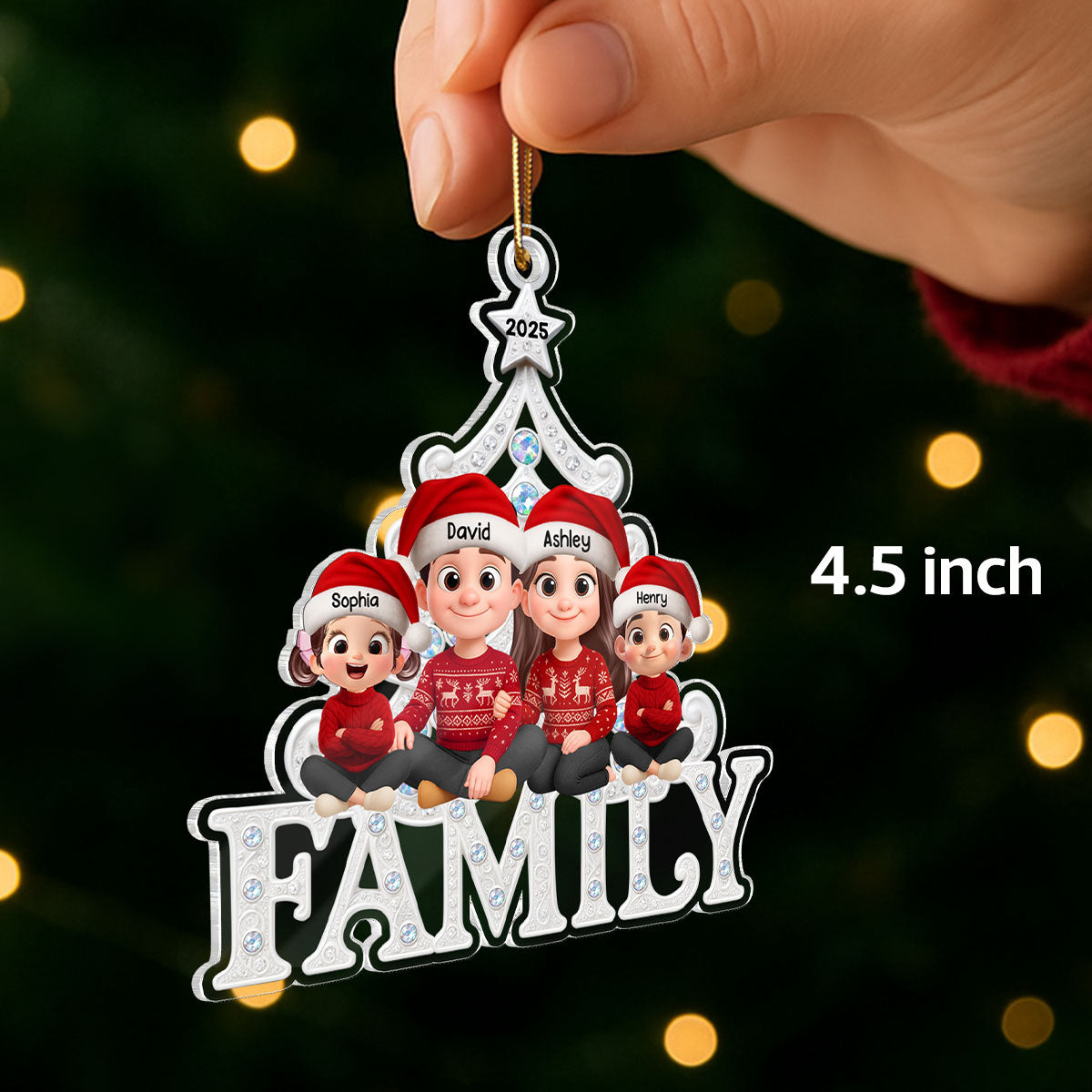 Family Sitting Metallic Mix Crystal Effect - Personalized Acrylic Ornament - Christmas Gift for Family