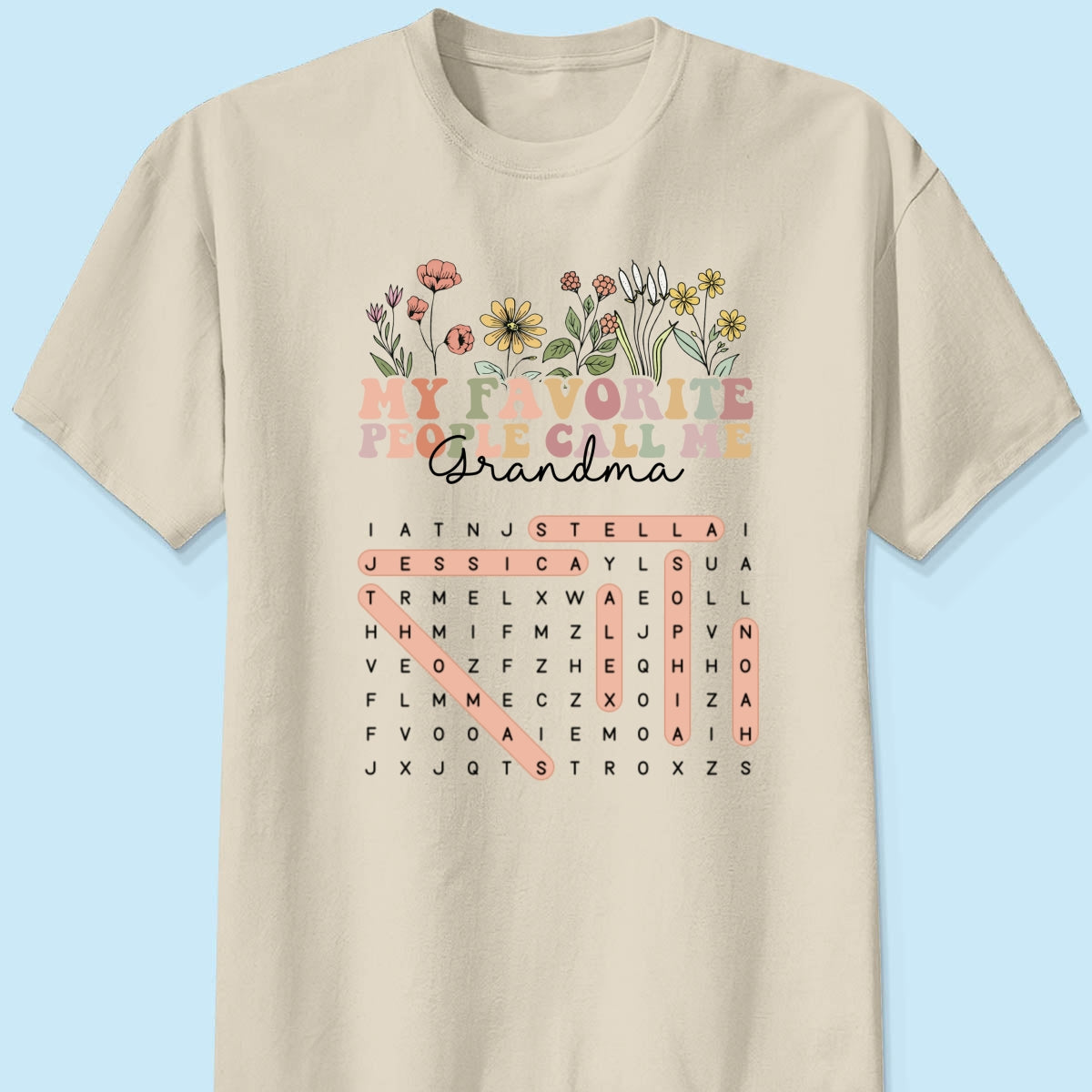 My Favorite People Call Me Grandma Floral Word Search Puzzle - Personalized Shirt - Mother's Day Gift For Grandma Mom