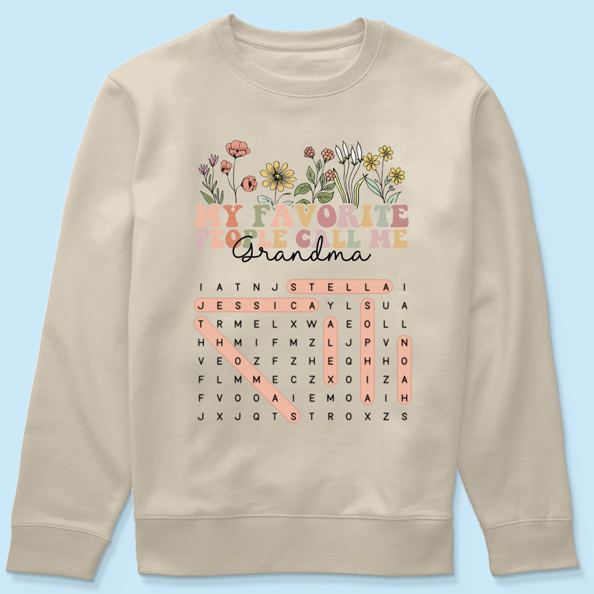 My Favorite People Call Me Grandma Floral Word Search Puzzle - Personalized Shirt - Mother's Day Gift For Grandma Mom