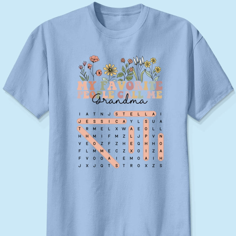 My Favorite People Call Me Grandma Floral Word Search Puzzle - Personalized Shirt - Mother's Day Gift For Grandma Mom
