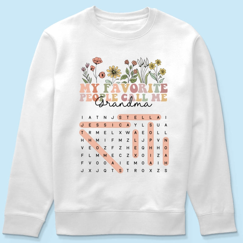 My Favorite People Call Me Grandma Floral Word Search Puzzle - Personalized Shirt - Mother's Day Gift For Grandma Mom