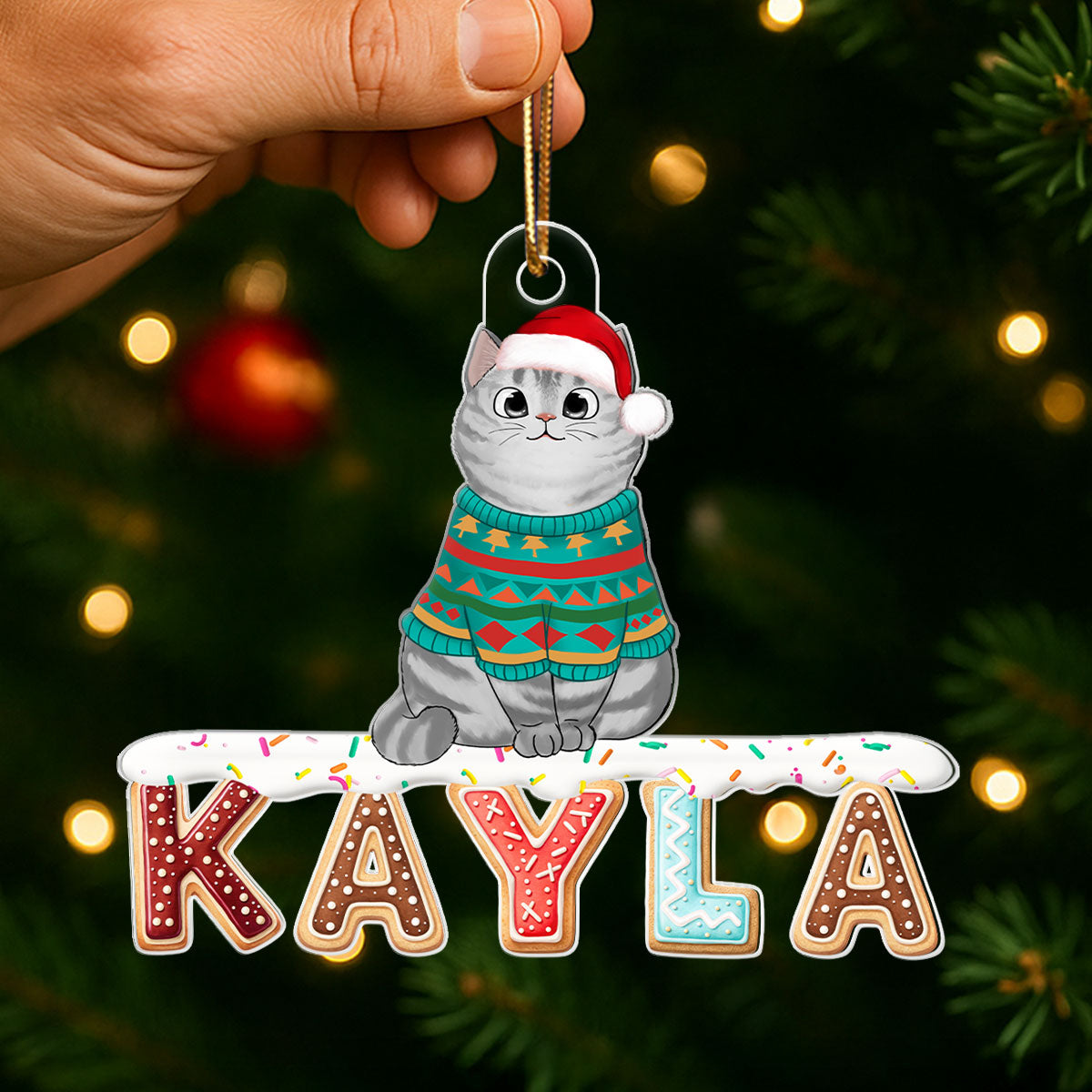 Custom Cat Name Cookies Alphabet - Personalized Acrylic Ornament - Christmas Gift for Pet Lovers