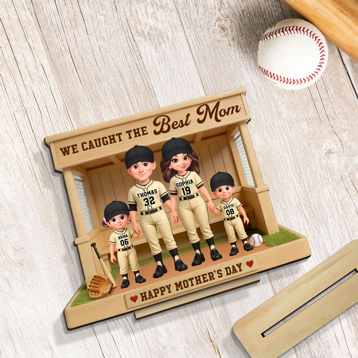 Baseball Softball Dugout We Caught The Best Mom - Personalized 2-Layered Wooden Plaque - Mother's Day Gift For Baseball Mom, Wife
