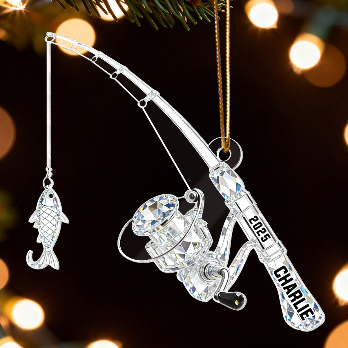 Fishing Rod - Personalized Acrylic Ornament - Christmas Gift for Fishing Lover