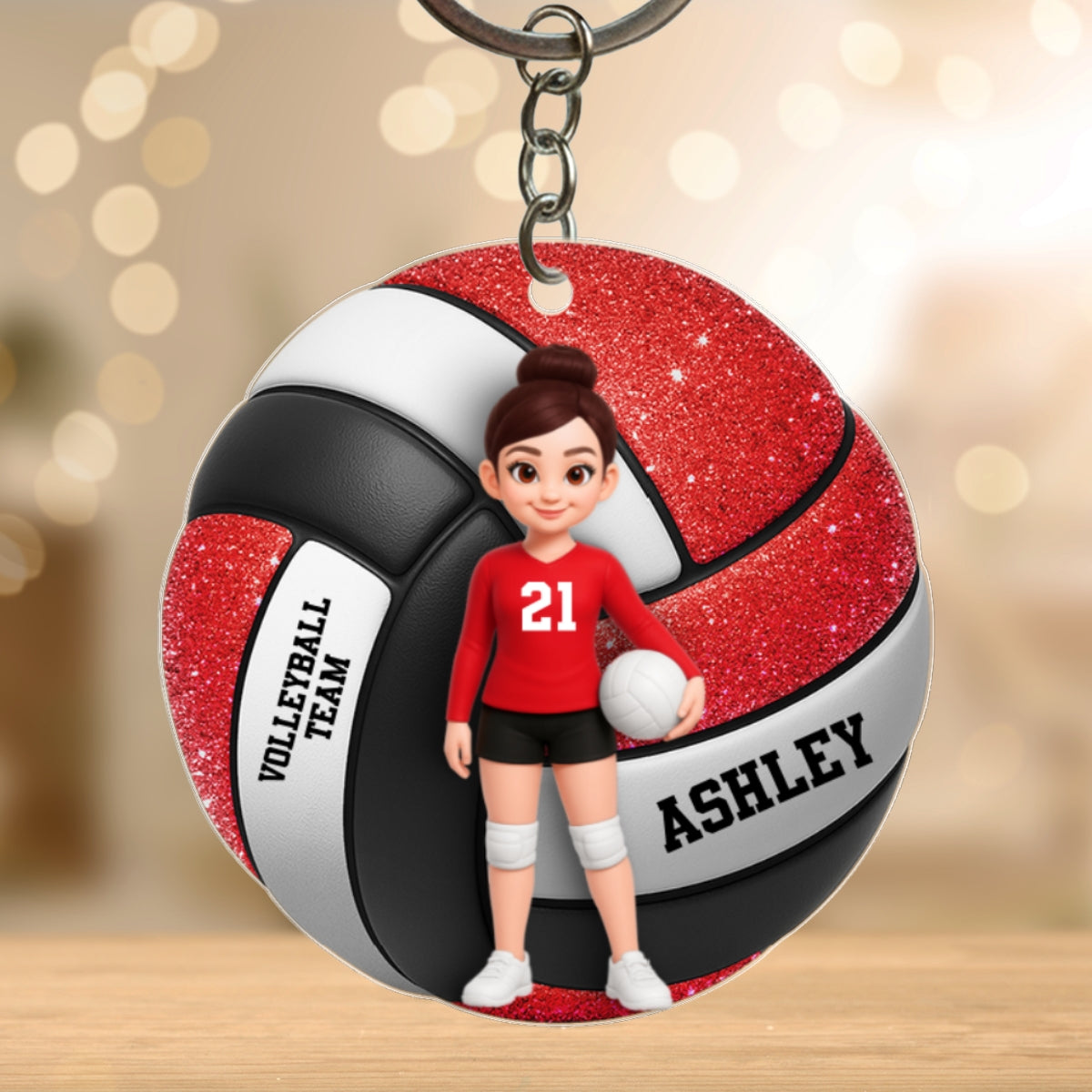 Volleyball Boy & Girl 3D Effect - Personalized Acrylic Keychain - Custom Keyrings, Name Tags