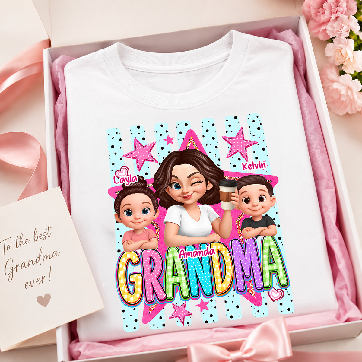 Grandma Striped Preppy Pattern - Personalized Shirt - Summer Trendy Tee for Grandma