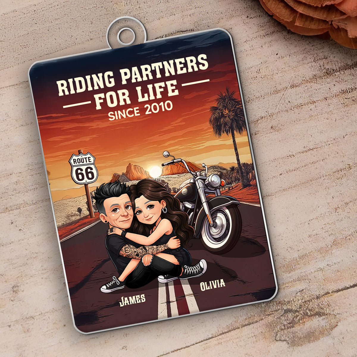 Bikers Couple Riding Partners for Life - Personalized Acrylic Car Hanger - Gift for Him, Gift for Her