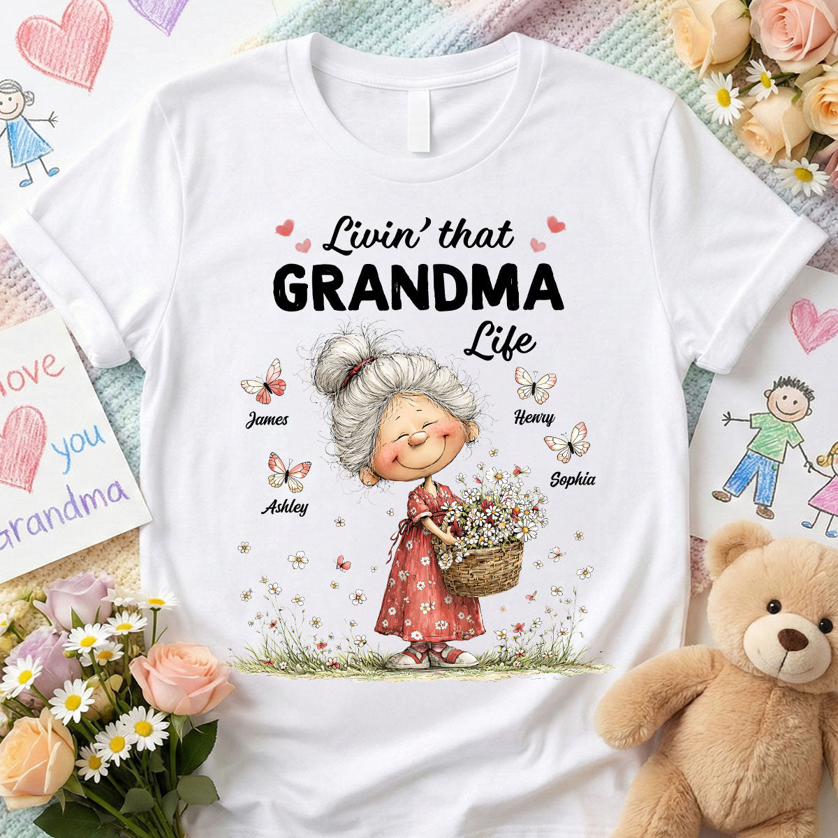 Livin' That Grandma Happy Life Whimsical Style - Personalized Shirt - Gift For Grandma, Mom