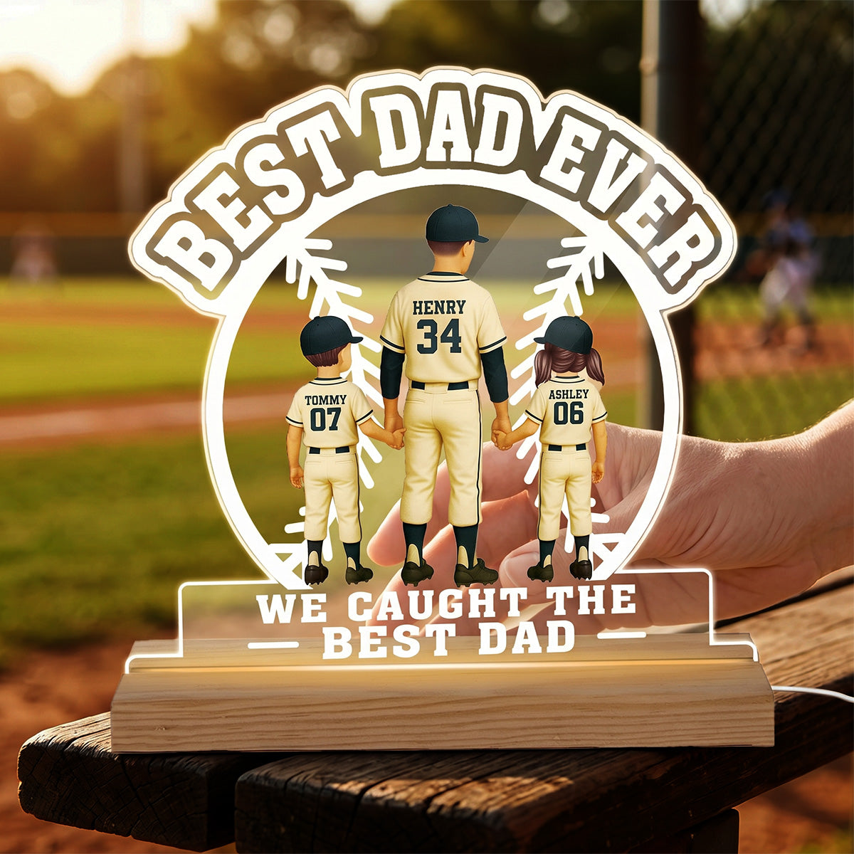 We Caught The Best Dad Baseball Dad & Kids - Personalized Acrylic Plaque LED Night Light