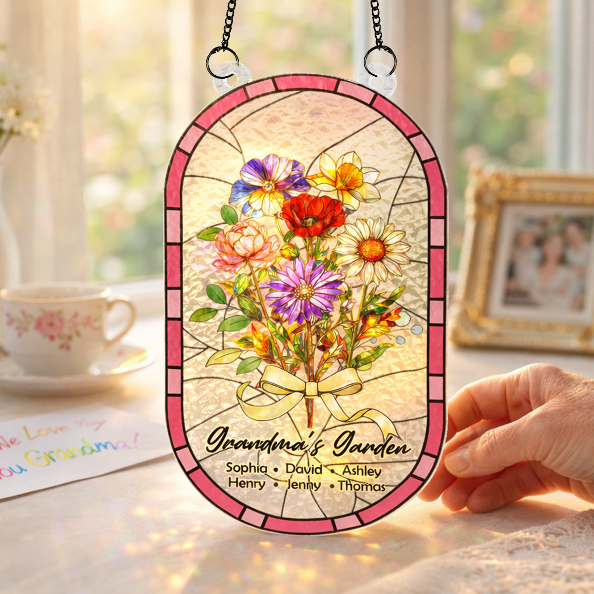 Custom Family Birth Flowers Grandma's Garden - Personalized Suncatcher - Heartfelt Mother's Day Gift for Grandma, Mom, Wife