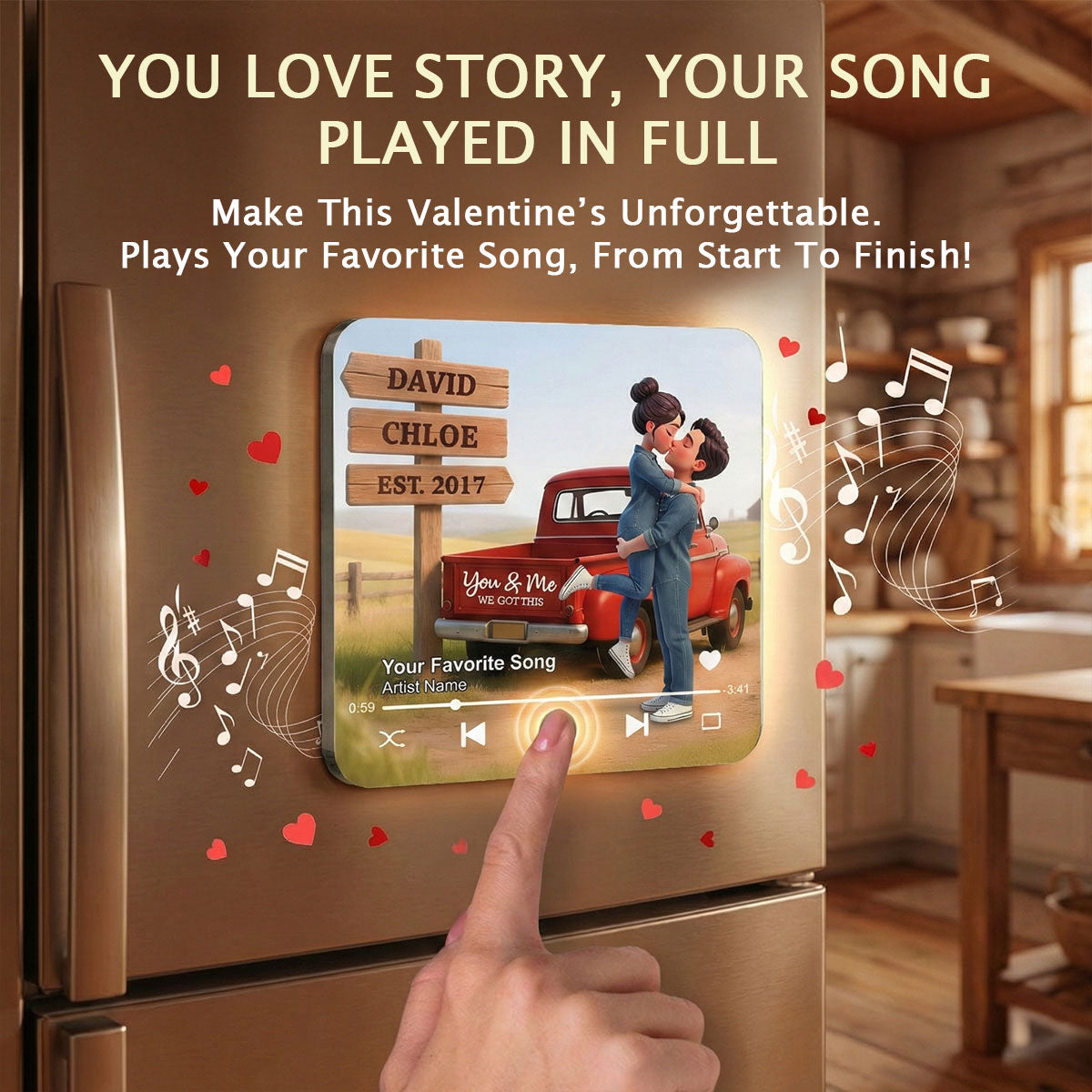 Romantic Couple Pickup Truck You & Me We Got This - Personalized Music Fridge Magnet - Valentine's Day Gift For Couple, Farmhouse Decor
