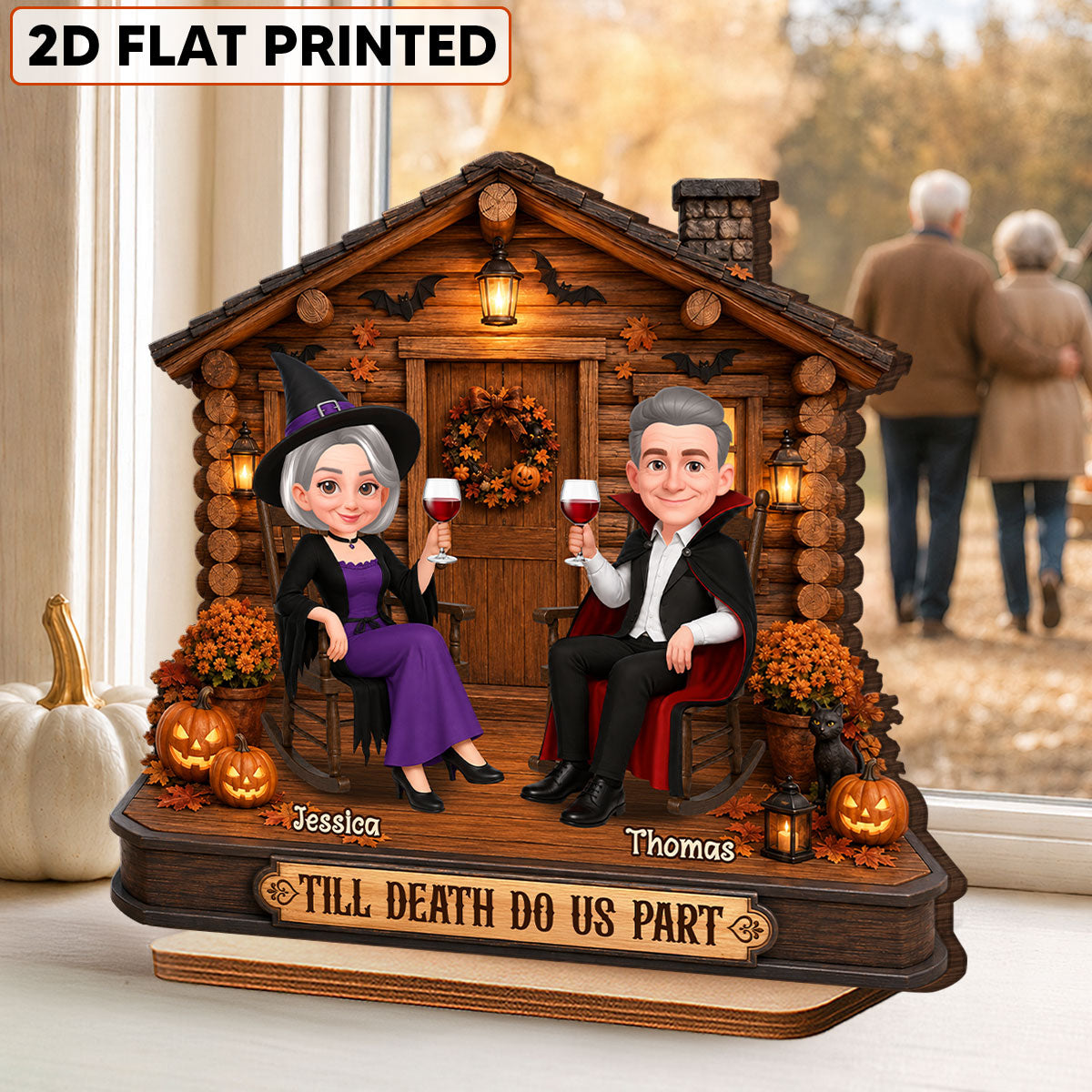 Spooky Halloween Haunted Cabin House Couple - Personalized 2-Layered Wooden Plaque - Halloween Decoration For Couple