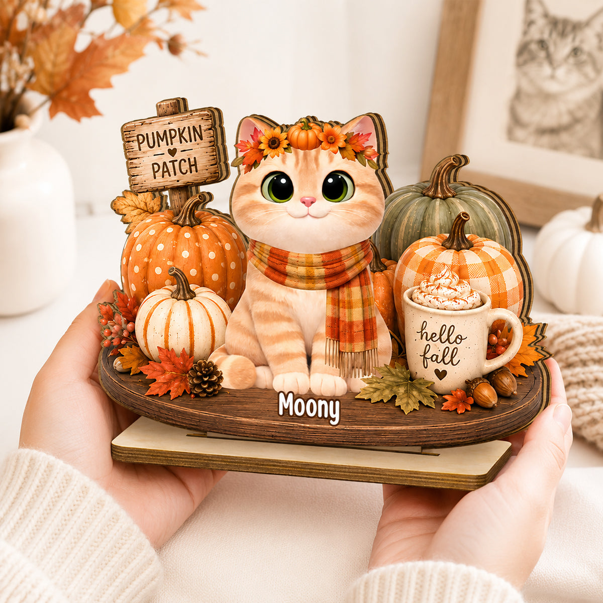 Halloween Cats Pumpkin Patch - Personalized 2-Layered Wooden Plaque - Fall Decor for Cat Lovers