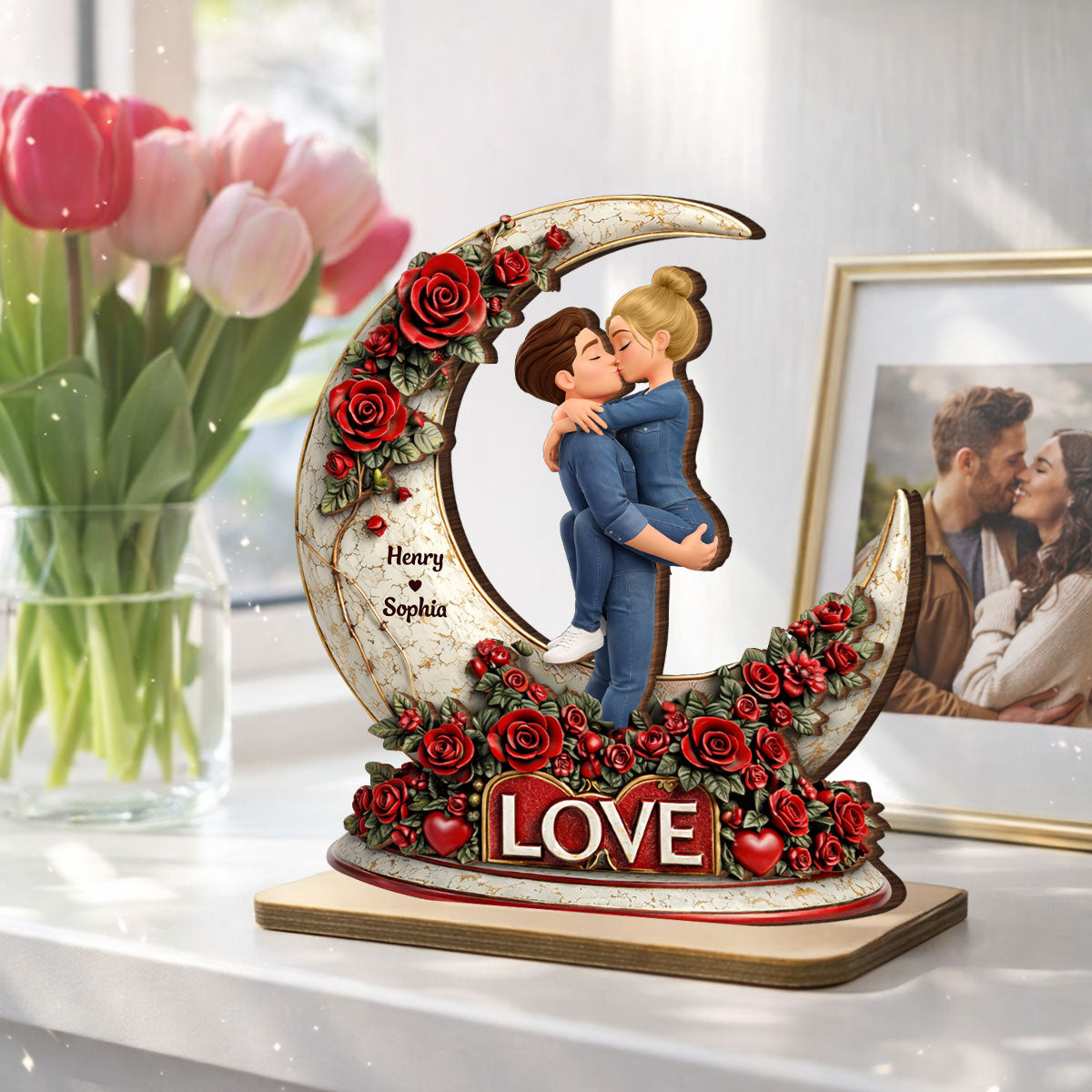 Couple Romantic Gothic Love - Personalized 2-Layered Wooden Plaque - Anniversary, Valentine's Day Gift, Gift For Him, Gift For Her