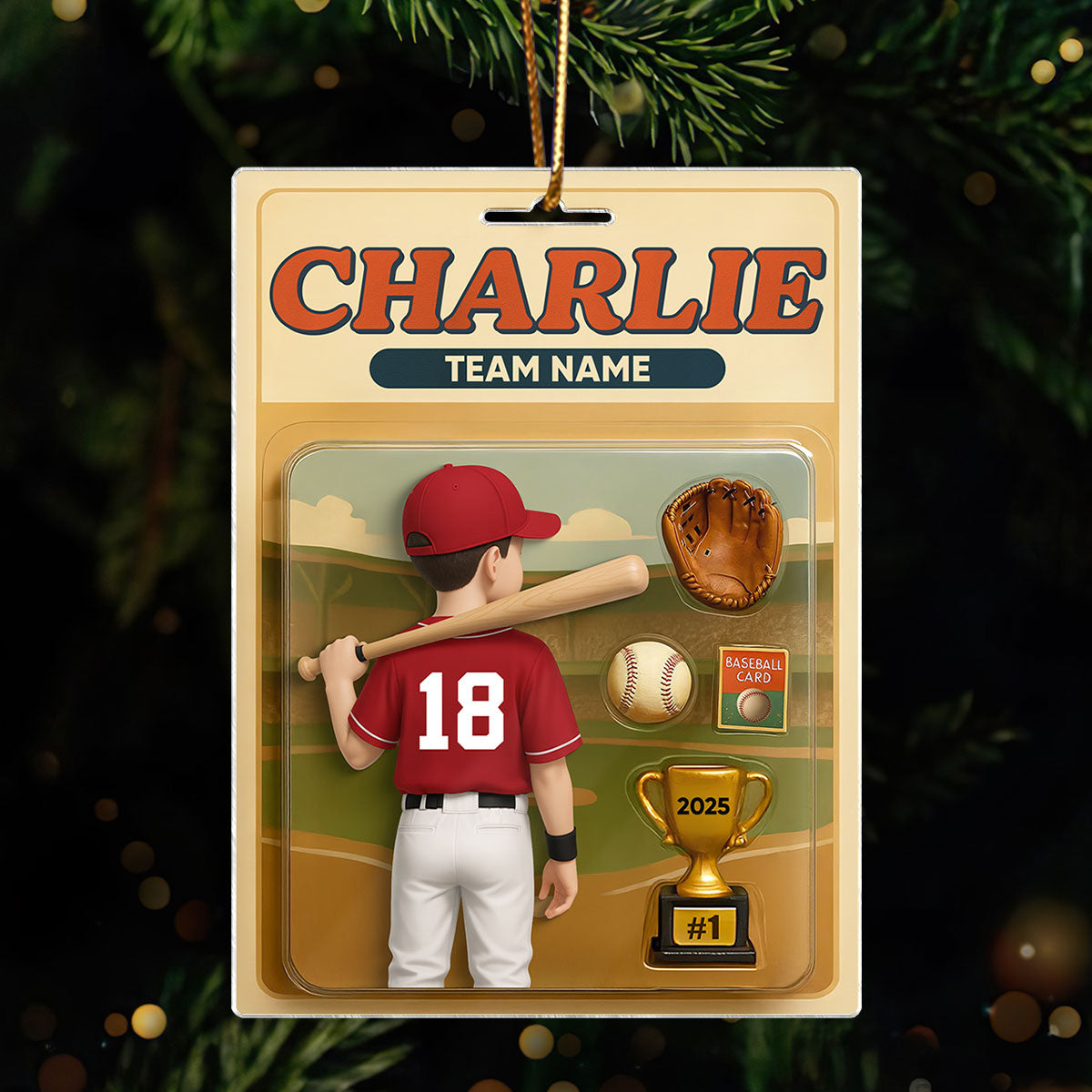 Baseball Player Custom Figure 3D Effect - Personalized Acrylic Ornament - Christmas Gift for Son, Daughter, Grandkids