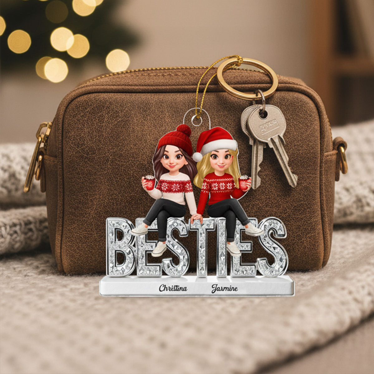 3D Shinning Effect Besties - Personalized Acrylic Car Hanger - Heartwarming Gift For Best Friends, Matching Group Ornaments