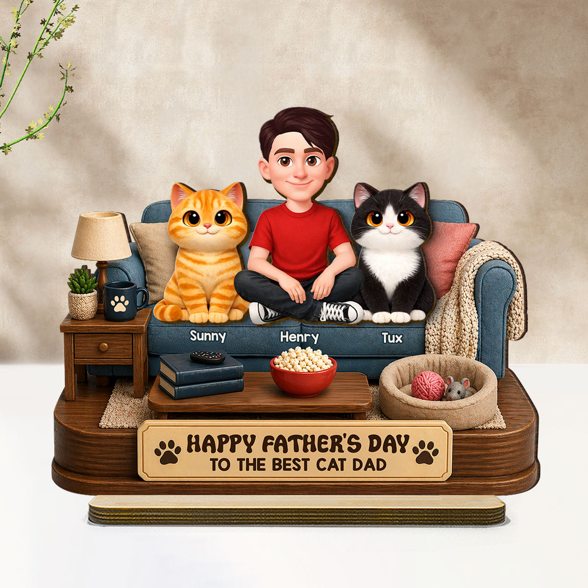 Happy  Best Cat Dad - Personalized 2-Layered Wooden Plaque -  Gift For Cat Dad, Cat Lovers