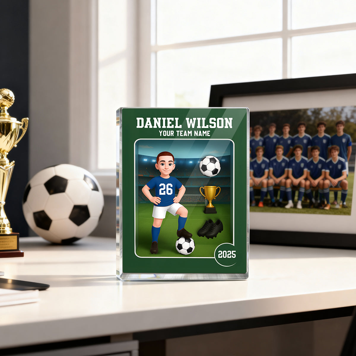 Soccer Player Toy Box Action Figure 3D Effect - Personalized Acrylic Block