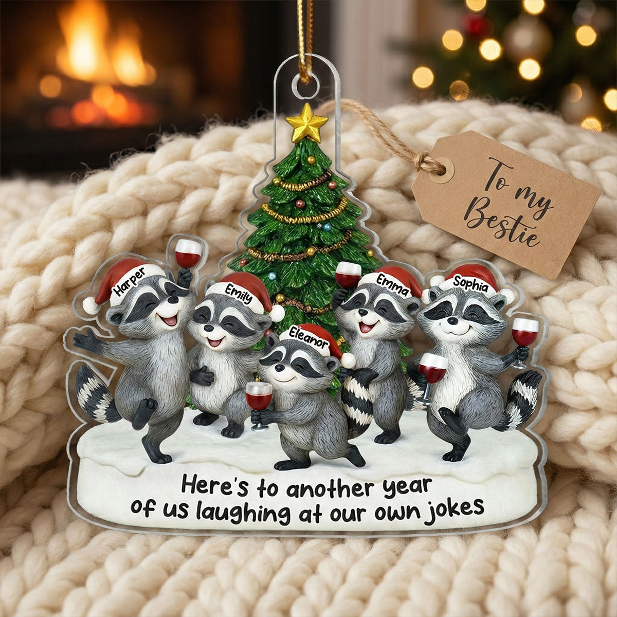 3D Effect Raccoon Best Friends Here's To Another Year Of Bonding - Personalized Acrylic Ornament - Funny Gift For Besties, Best Friends