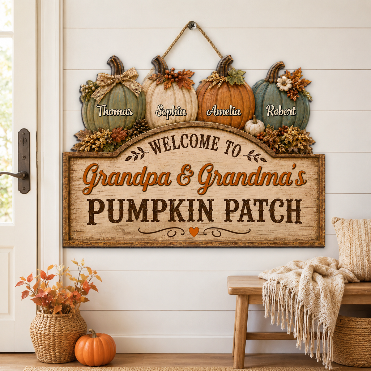 Welcome To Grandma Grandpa Pumpkin Patch 2D Flat - Personalized Door Hanger