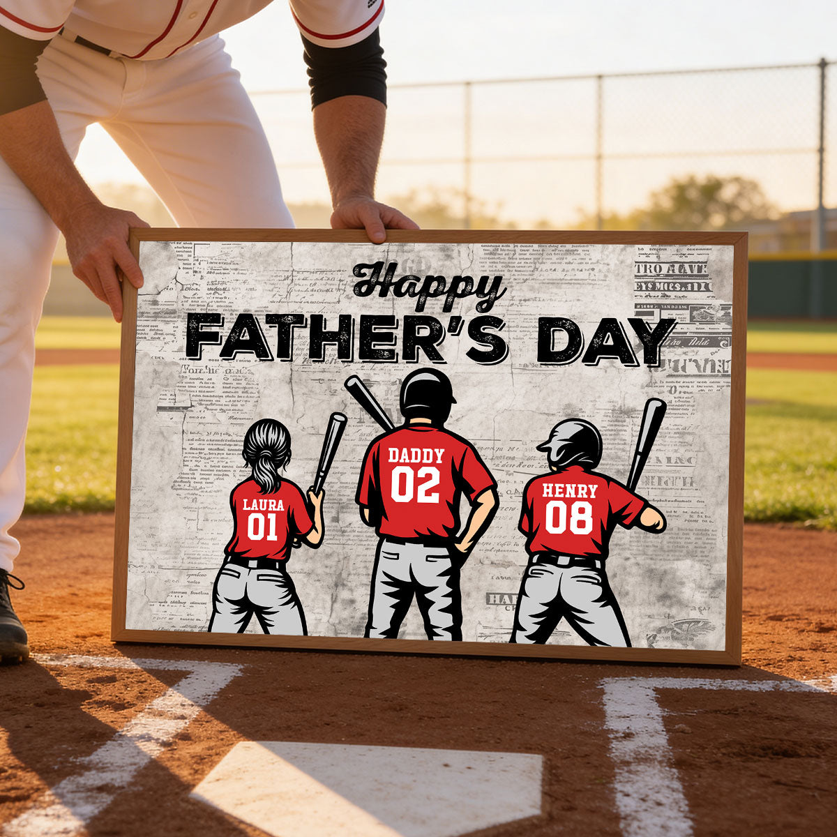Daddy's Dream Team Baseball Retro Background - Personalized Poster - Father's Day Gift for Dad, Husband