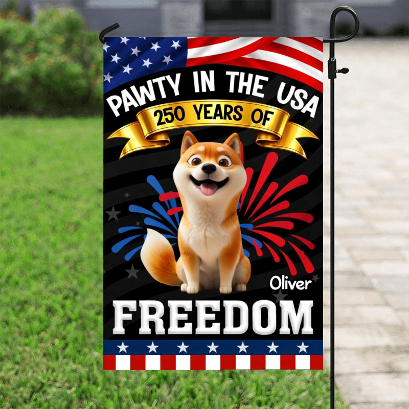 Pawty In The USA - Personalized Garden Flag - Gift For Dog Lovers