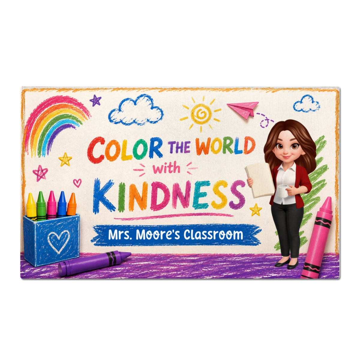 Colour The World With The Kindness - Personalized Doormat - Back To School Gift For Teacher, Classroom Decor