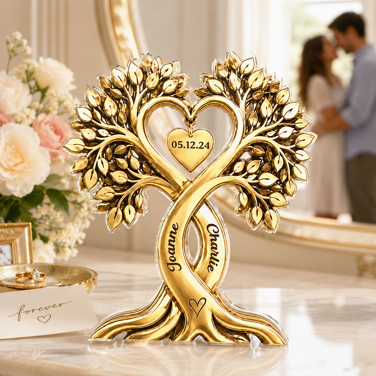 Couple Heart Tree - Personalized Acrylic Block Plaque - Golden Anniversary Gift for Him, Gift for Her