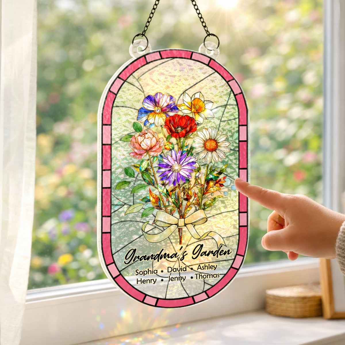 Custom Family Birth Flowers Grandma's Garden - Personalized Suncatcher - Heartfelt Mother's Day Gift for Grandma, Mom, Wife