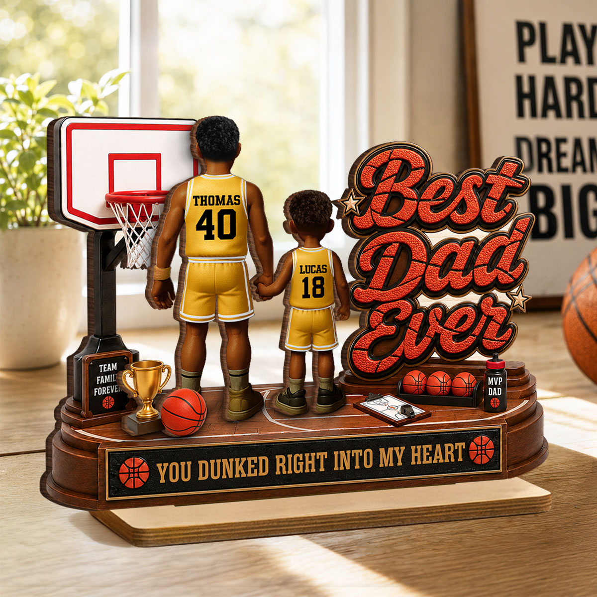 Best Basketball Dad Ever Dunked Right Into Our Hearts - Personalized 2-Layered Wooden Plaque -  Gift For Dad, Husband