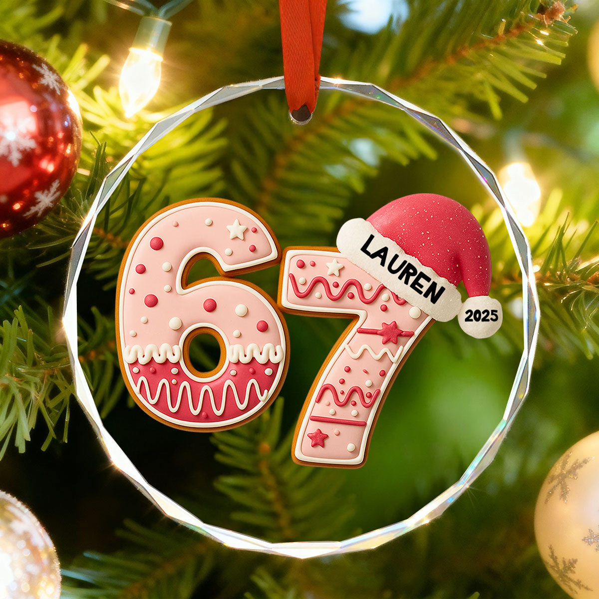 Custom Six Seven - Personalized Glass Ornament - Teen Slang Funny Tree Decor, Funny Teen Grandkid Gift