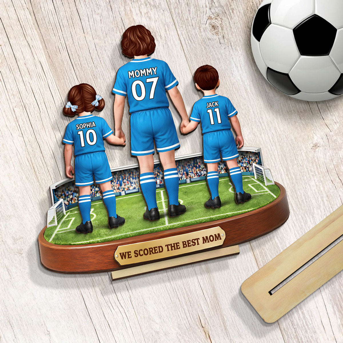 We Scored The Best Mom Soccer Mom Kids - Personalized 2-Layered Wooden Plaque - Mother's Day Gift For Soccer Mom, Gift For Wife
